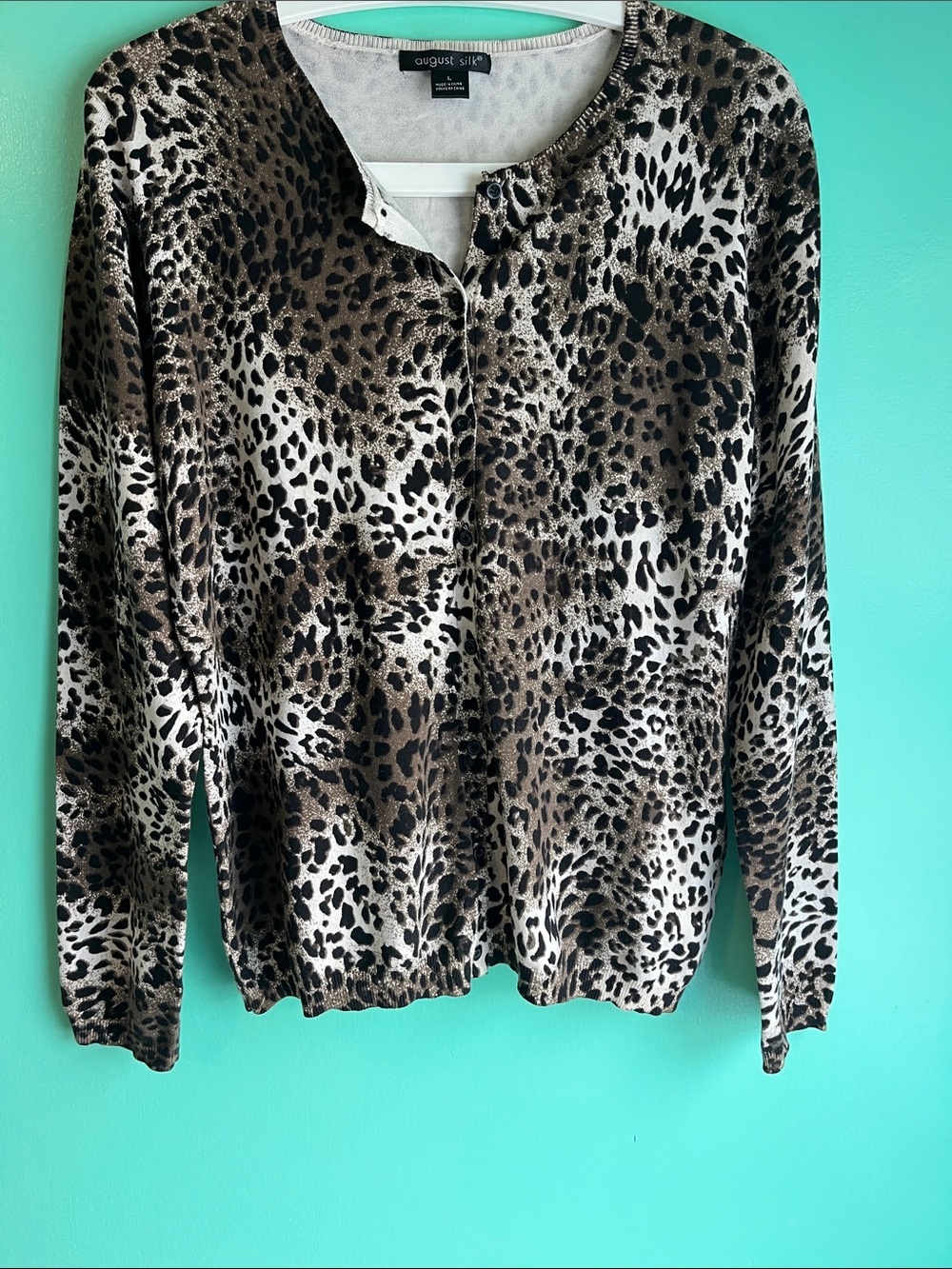 august silk Brown Black White Leopard Print Cardigan